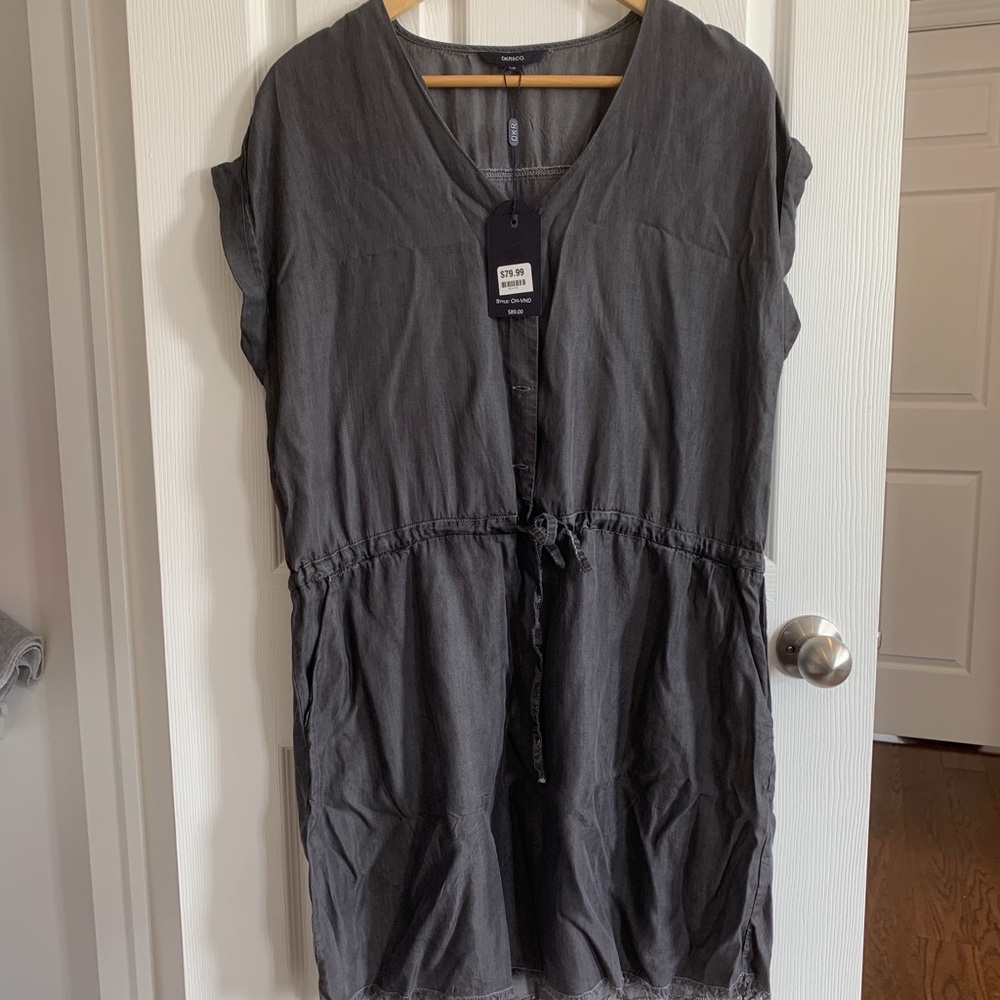 NWT DKR & Co grey lyocell drawstring dress - Picture 2 of 5